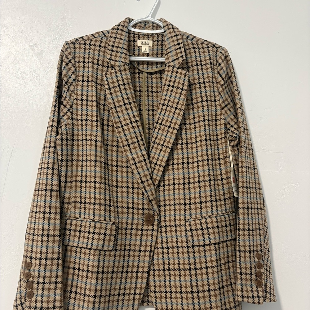 a.n.a Tan and Blue Plaid Blazer